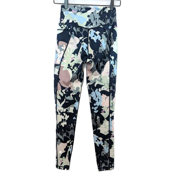 Sweaty Betty | Super Sculpt Full Length Navy & Green Floral Leggings | Size 6 - Picture 7 of 13